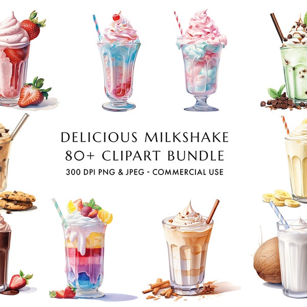 Watercolor Milkshake Clipart 85+ High Quality PNG & JPEG, Ice Cream Decor, Summer Dessert Printable, Food Artwork, Digital Download