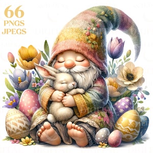 Watercolor Easter Gnome Clipart Bundle 66 High Quality PNG & JPEG, Digital Download, Junk Journals, Sublimation, Commercial Use
