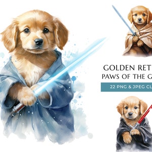 Watercolor Golden Retriever Puppy Clipart: Galaxy Dogs (PNG & JPEG Digital Download)