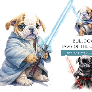 Watercolor Bulldog Puppy Clipart: Galaxy Dogs PNG JPEG (Digital Download)