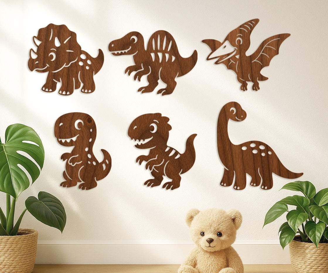 Dinosaur SVG Bundle, 30 Cute Dinosaur Designs, Nursery Wall Art, Kids Room Decor, Laser Cut Files, Glowforge, SVG files for cricut