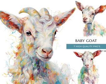 Baby Goat Watercolor Clipart: Farm Nursery Art (Digital Download)