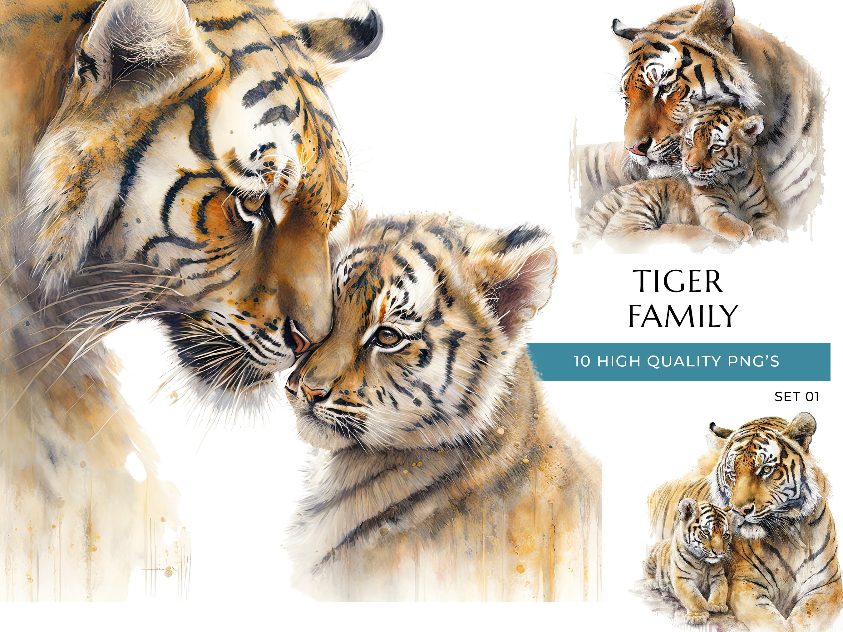 Mom and Baby Tiger Clipart 10 High Quality Pngs Watercolor 