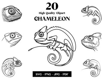 Chameleon Line Art SVG Clipart: Minimalist Tattoo Design (Digital Download)