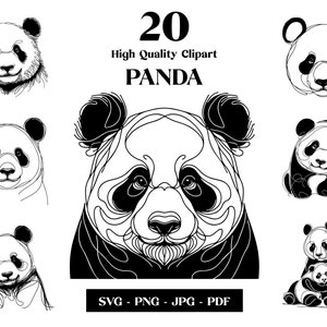 Panda SVG clipart, Bear minimalistische lijntekeningen, logo dierlijke vector, moderne kunst, tattoo & sublimatie ontwerp, borduurwerk, digitale download