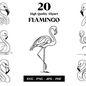 Clipart SVG flamant rose, dessin au trait minimaliste, logo animal vecteur, Art moderne, tatouage et sublimation, broderie, téléchargement numérique