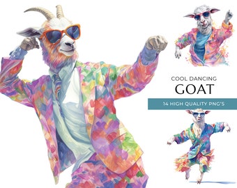 Cabra Bailarina: Imágenes PNG de animales divertidos en acuarela (Descarga digital)