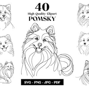 Pomsky SVG & PNG Clipart Bundle: Digitale Linie Kunst, minimalistische Vektor Hund Zeichnung für Sublimation, Hundeliebhaber, digitaler Download