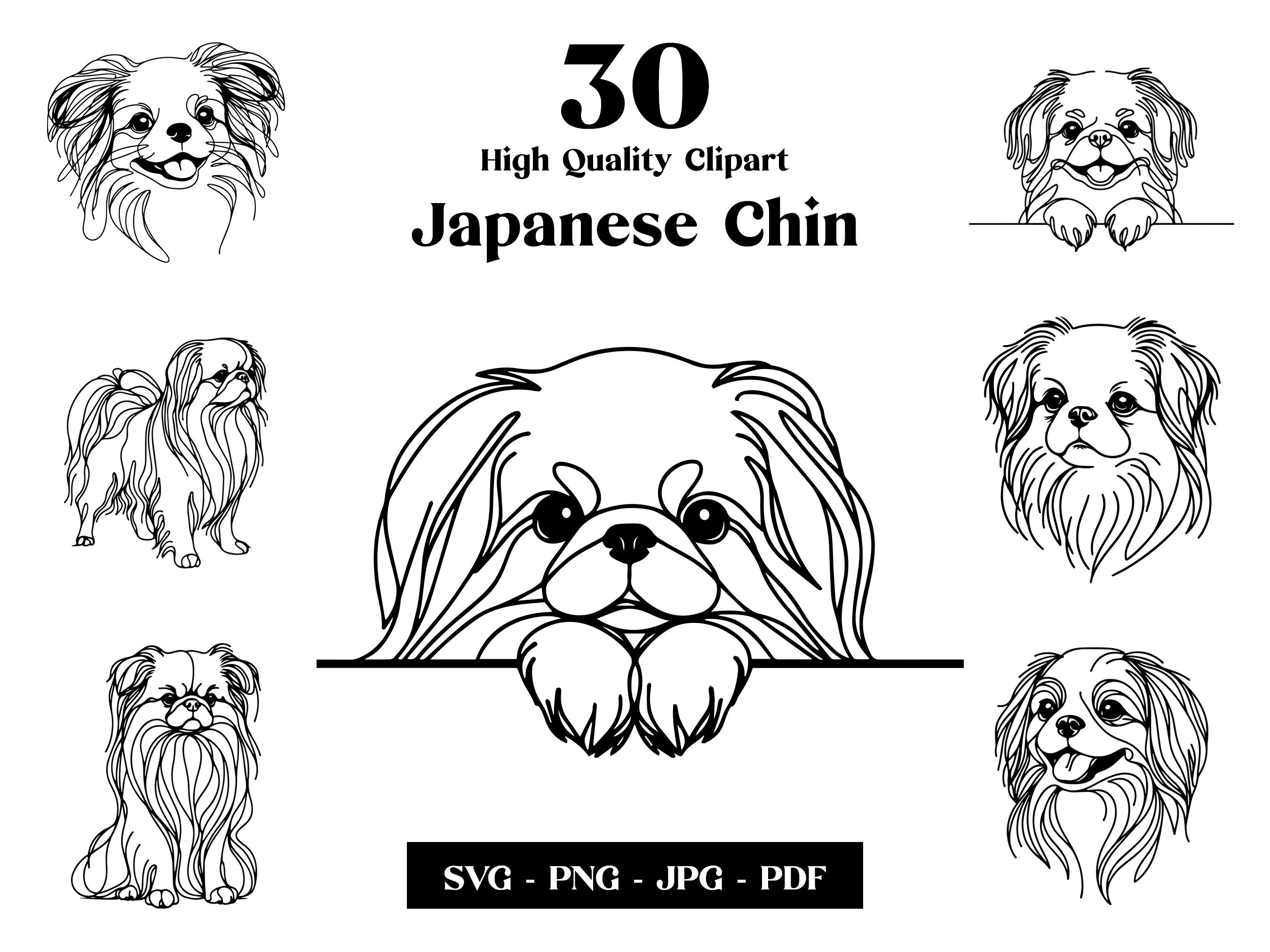 濱浦しゅう　犬のプリント Japanese Chin Line Art: Minimalist Dog SVG PNG Clipart (digital
