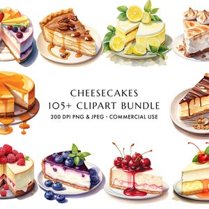 Aquarell Käsekuchen Clipart Bundle 105+ hochwertige PNG & JPEG, Essen, Kuchen, Süßigkeiten Clipart, Junk Journal, digitaler Download