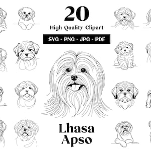 Lhasa Apso SVG & PNG Clipart Bundle: Digital Line Art, Minimalist Vector Dog Drawing for Sublimation, Dog Lover, Puppy Digital Download