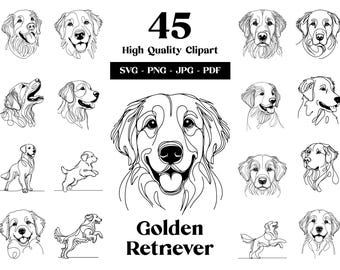 Golden Retriever Line Art SVG Bundle: Minimalist Dog Clipart (Digital Download)