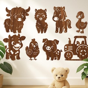 Bauernhof Tiere SVG Bundle, 32 süße Bauernhof Tiere Clipart, Laser Cut Dateien für Glowforge xTool Cricut, Kinderzimmer Dekor, CNC Schneidedateien