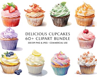 Cupcakes de acuarela: más de 60 imágenes PNG y JPEG de postres (descarga digital)