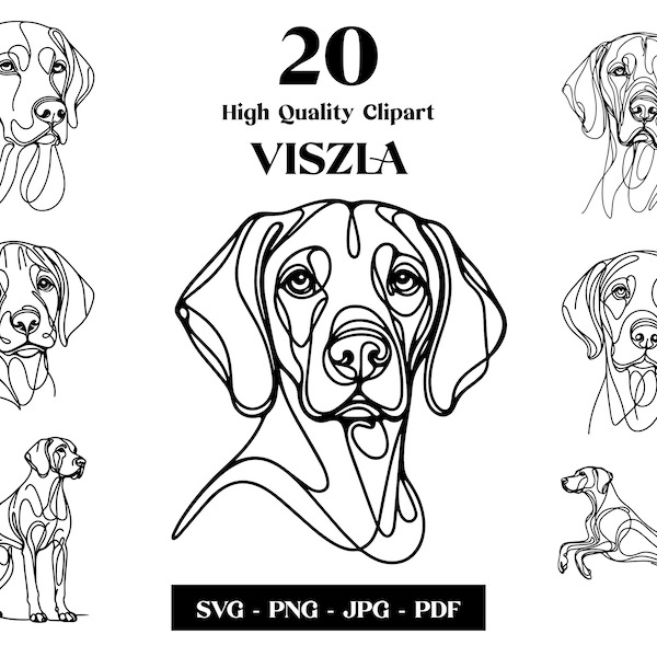 Vizsla Line Art Clipart Bundle: Minimalist Dog Vector (Digital Download)