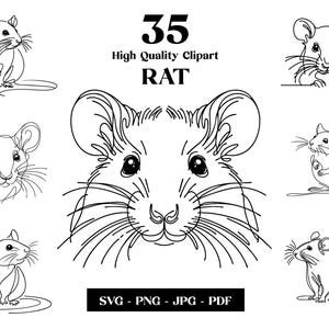 Ratte SVG Clipart, Nagetier Minimalistisch Linie Kunst, Logo Tier Vektor, Moderne Kunst, Tattoo & Sublimationsdesign, Stickerei, digitaler Download