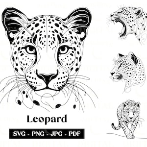 Clipart SVG z lampartem, minimalistyczna grafika liniowa, logo wektor zwierzęcy, sztuka nowoczesna, tatuaż i projekt sublimacji afrykańskiej przyrody, pobieranie cyfrowe