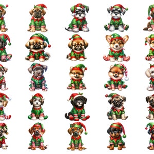 Christmas Dogs, 120 Clipart Bundle of Puppies Christmas Elves in PNG