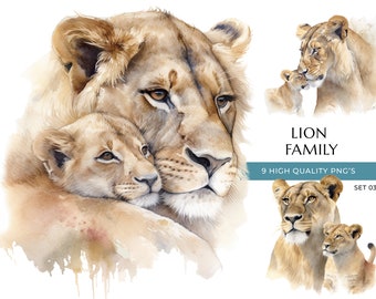 Lioness and Cub Watercolor Clipart: Safari Nursery Decor (Digital Download)