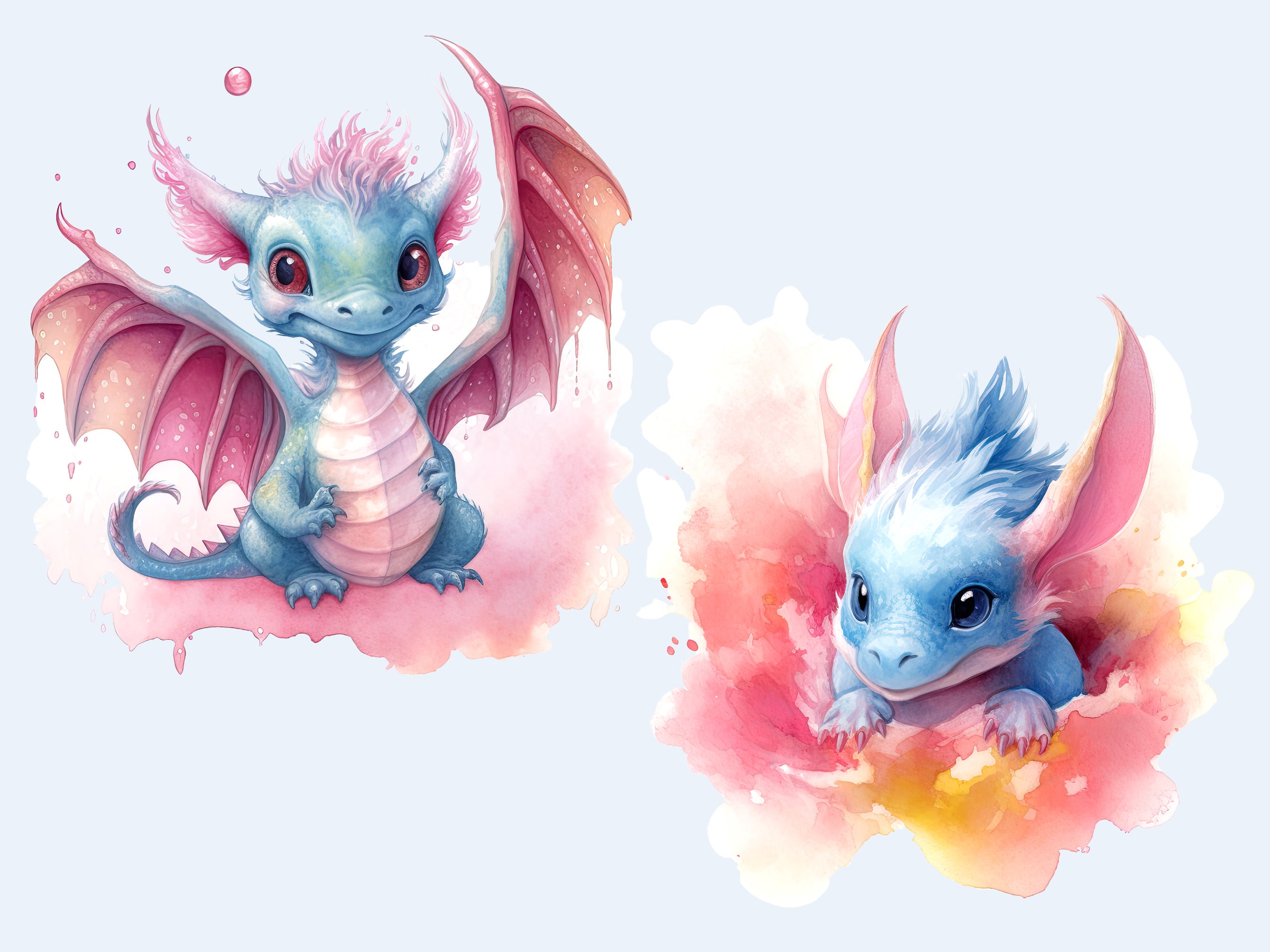 Baby Dragon Watercolor Clipart: Nursery Fantasy PNG (digital Download ...