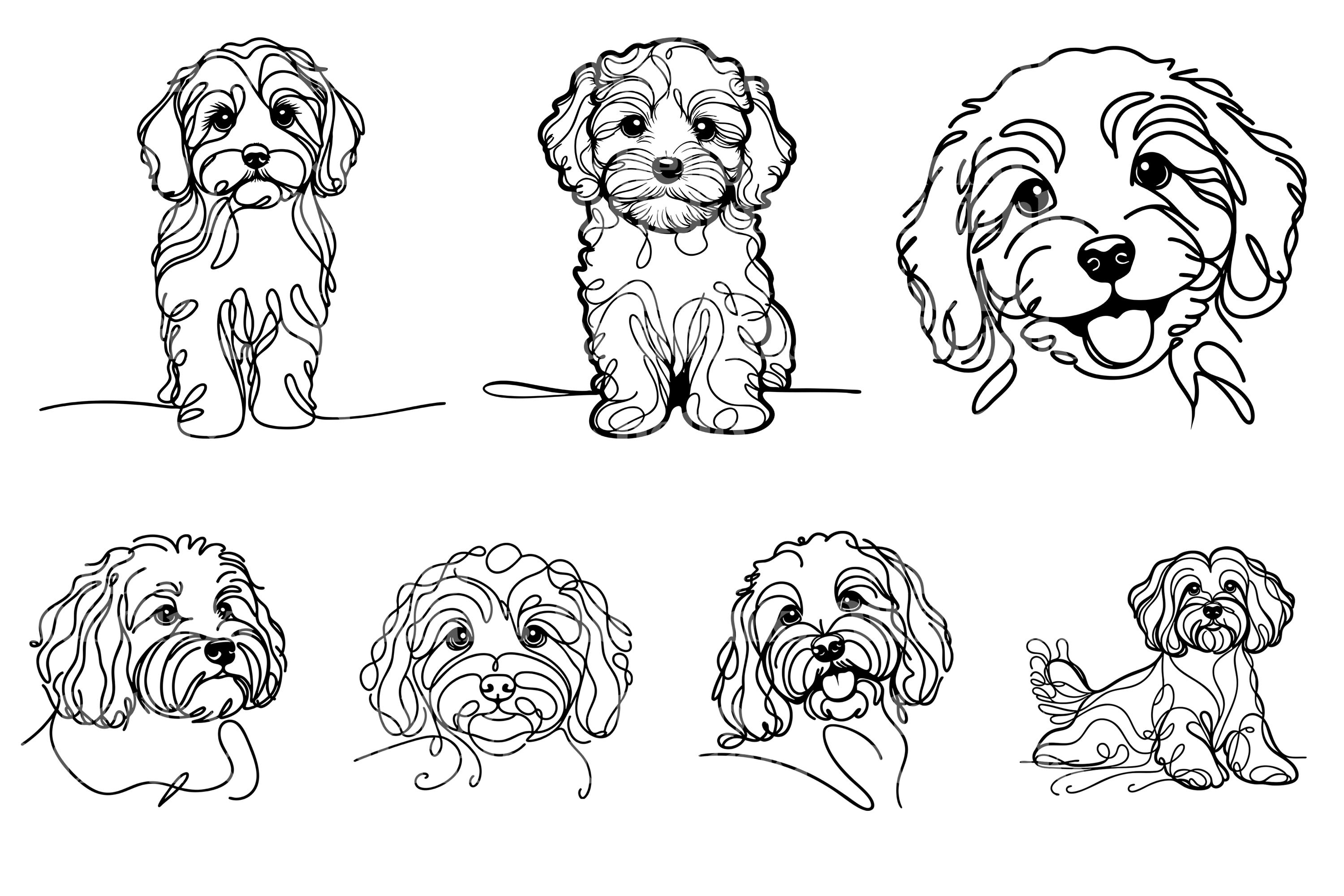 Cavapoo Line Cavapoo Line Art SVG & PNG Clipart Bundle: Minimalist Dog Tattoo Design ...