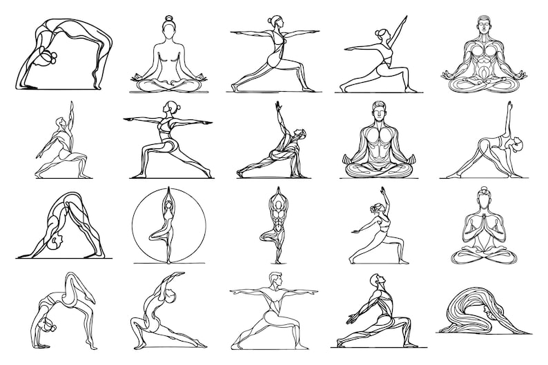 165 Yoga Poses Line Art, Lotus, Meditation Clipart (SVG, PNG, PDF) - Etsy