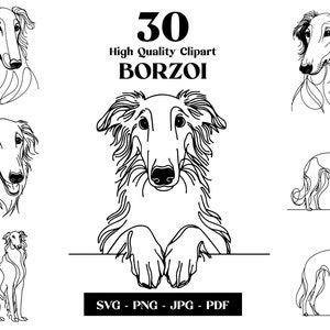 Barsoi Hund SVG & PNG Clipart Bundle: Digitale Linie Kunst, minimalistische Vektor Hund Zeichnung für Sublimation, Hundeliebhaber, Welpe digitaler Download