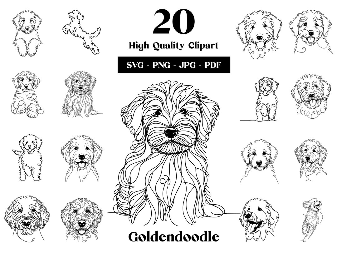 Goldendoodle Line Art Clipart Bundle: Minimalist Dog Vector (digital ...