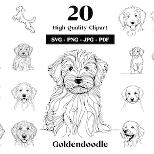 Goldendoodle SVG & PNG Clipart Bundle: Digital Line Art, Minimalist Vector Dog Drawing for Sublimation, Dog Lover, Puppy Digital Download