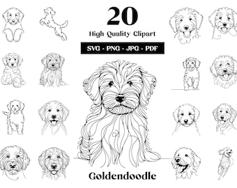 Goldendoodle Line Art Clipart Bundle: Minimalist Dog Vector (Digital Download)