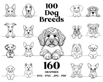 Dog Breeds SVG Clipart Bundle: 100 Line Art Graphics (Digital Download)