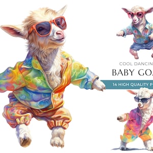 Cool Dancing Baby Goat Clipart, 14 High Quality PNGs, Cute Watercolor Animals, Digital Prints and Creative Projects, Digital Download