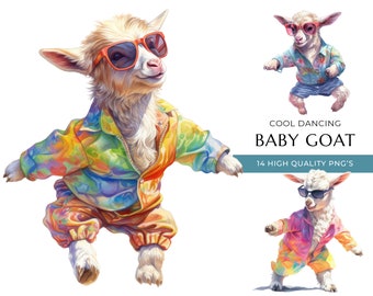 Dancing Baby Goat Clipart: 14 Watercolor PNGs (Digital Download)