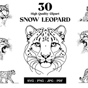 Clipart SVG léopard des neiges, dessin au trait minimaliste, logo animal vecteur, Art moderne, tatouage et sublimation, broderie, téléchargement numérique