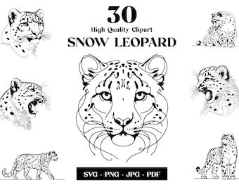 Snow Leopard Line Art: Minimalist SVG Clipart (Digital Download)