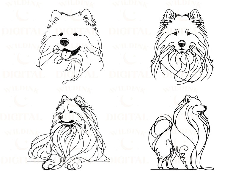 Samoyed Line Art Clipart Bundle: Minimalist Dog Vector (digital ...