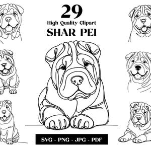 Shar Pei SVG & PNG Clipart Bundle: Digitale Linie Kunst, minimalistische Vektor Hund Zeichnung für Sublimation, Hundeliebhaber, digitaler Download