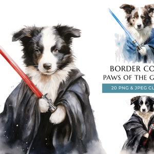 Border Collie Puppy Clipart 20 High Quality PNG & JPEG, Watercolor Funny Dogs of the Galaxy Prints, Digital Crafting, Digital Download