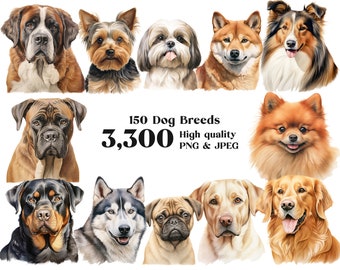 Dog Breeds Clipart Mega Bundle: 150 Breeds, PNG, Sublimation (Digital Download)