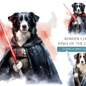 Watercolor Border Collie Clipart 12 High Quality PNG & JPEG, Funny Dogs of the Galaxy, Gift for Dog Dad and Mom, Digital Download