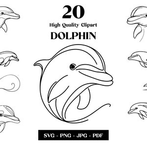 Dolfijn SVG clipart, minimalistische lijntekeningen, logo dierlijke vector, moderne kunst, tattoo & sublimatie ontwerp, borduurwerk, digitale download