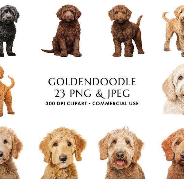 Watercolor Goldendoodle Clipart Bundle 23 High Quality PNG & JPEG, Gift for Dog Mom and Dad, Digital Crafting, Digital Download