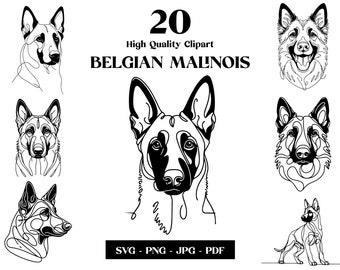 Belgian Malinois Line Art Clipart Bundle: Dog Lover Vector Graphics (Digital Download)