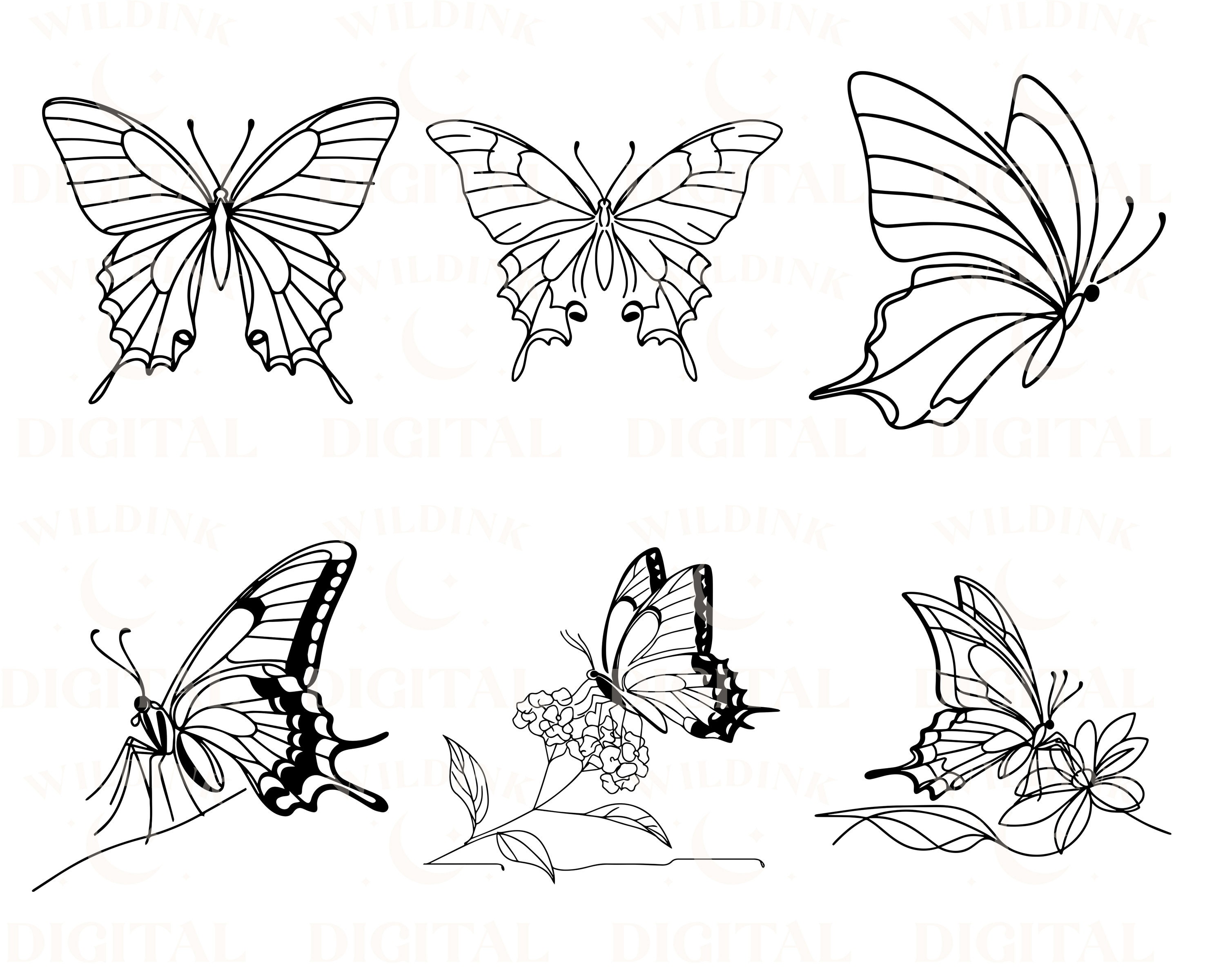 Butterfly Line Art SVG Clipart: Minimalist Insect Vector (digital ...