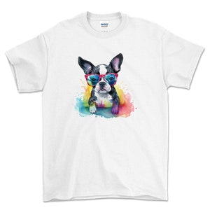 Watercolor Boston Terrier Puppy Clipart, Dog with Sunglasses (Digital Download) image 9