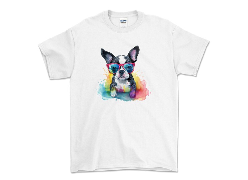 Watercolor Boston Terrier Puppy Clipart, Dog with Sunglasses (Digital Download) image 9