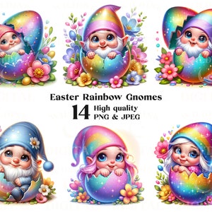 Watercolor Easter Gnome Clipart Bundle 14 High Quality PNG & JPEG, Cute Colorful Gnomes, Spring Clipart, Junk Journals, Sublimation
