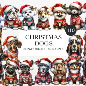 Christmas Dogs Clipart Bundle - 110 Holiday Dogs with Christmas Sweaters Graphics - Christmas Dogs PNG - Digital Download - Pet Lover Gift