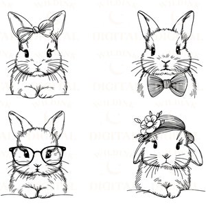 Bunny Line Art SVG Clipart: Rabbit Vector Logo Design (digital Download ...