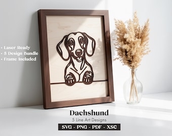 Dachshund Line Art, 5 Laser Cut Dog Bundle SVG Designs, Glowforge, Cricut, CNC, Digital Download